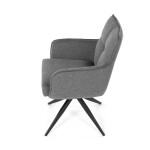 Židle jídelní, taštičkové pružiny v sedáku, 180° otočný mechanismus, šedá voděodolná látka, černý kov