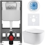 CERANO - Kompletní WC set Basic/Felci - bílá lesklá - WC tlačítko Dualo/Stříbrná - volně stojící - předstěnová instalace - 53x37 CER-8050BD86072