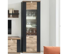 Vysoká vitrína Boston, černá/dub ribbeck, s osvětlením, pravá