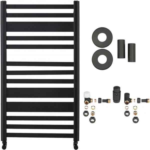 CERANO Koupelnový radiátorový set Enrico - ústřední vytápění - boční připojení - 467W - černá matná - 970x550 mm