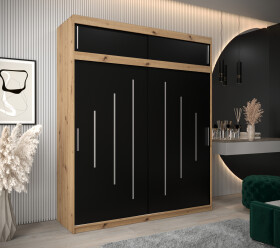 Šatní skříň Abi Y0 s nástavcem Barva korpusu: Dub artisan, Rozměry: 200 cm, Dveře: Černá