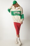 Happiness İstanbul Women's Cream Green Block Color Printed Oversize Sweatshirt