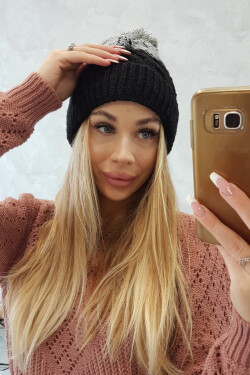Fleecová čepice Ilona K218 černá+šedá UNI