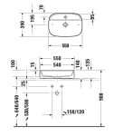 DURAVIT - Zencha Umyvadlo na desku 55x39 cm, bez přepadu, otvor pro baterii, DuraCeram, WonderGliss, bílá 23745500711