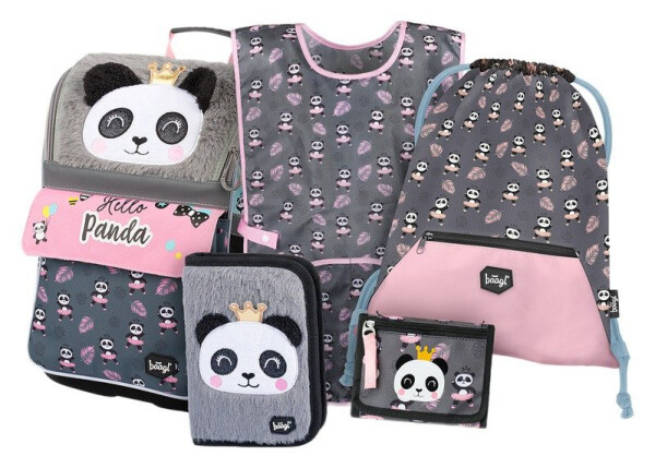 5 SET Zippy Panda: aktovka, penál, sáček, zástěra, peněženka