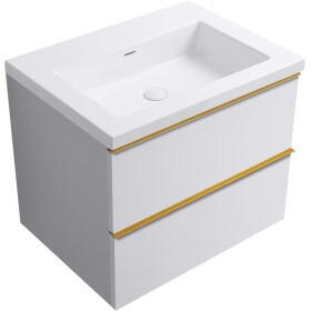 CERANO - Koupelnová skříňka Velora - bílá matná, úchytka zlatá + umyvadlo z lit. mramoru Ovo - bílá lesklá - 70,5x58x46,5 CER-979993