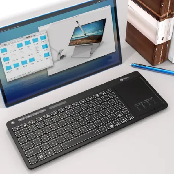 C-TECH WLTK-03 černá / Bezdrátová klávesnice s touchpadem / Bluetooth 5.0 + 2.4 GHz / USB-C / LED (WLTK-03)