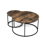 Set 2 ks stolků, MDF deska, dekor staré dřevo, kovová podnož, černý lak