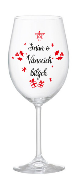 SNÍM O VÁNOCÍCH BÍLÝCH - čirá sklenice na víno 350 ml