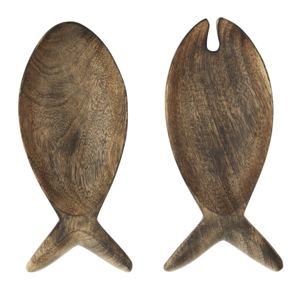 MADAM STOLTZ Salátový příbor Fish Mango Wood, přírodní barva, dřevo