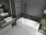 MEXEN/S - Vega obdélníková vana 180 x 80 cm s panelem + vanová zástěna 60 cm, černá vzor 550118080X9506007077