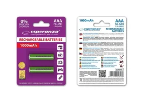 Esperanza Nabíjecí baterie AAA zelená / 1.2V / 1000mAh / Ni-MH / 2 ks / v blisteru (EZA101G - 5901299923115)