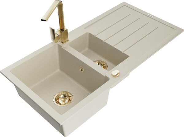 MEXEN - Andres granitový dřez s odkapávačem včetně baterie Rita, béžová 6515-69-670300-50