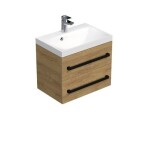 Koupelnová skříňka s černou úchytkou a umyvadlem SAT Cube Way 60x53x40 cm dub Hickory mat CUBE2C60ZDH CUBE2C60ZDH