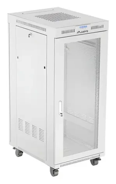 Lanberg Rack 27U/600x800 šedá / Stojanový rozvaděč / 19" / Flat pack / Perforované dveře / LCD panel (FF01-6827-23SL)