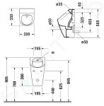 DURAVIT - ME by Starck Pisoár, zadní přívod vody, Rimless, s WonderGliss, bílá 28093000001