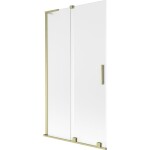 MEXEN/S - Velar L dvoukřídlá posuvná vanová zástěna 100 x 150, dekor, zlatá kartáčovaná 896-100-003-31-55
