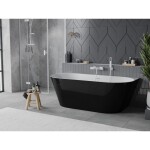 MEXEN/S - Oval Slim volně stojící vana nástěnná 170 x 80, bílá/černá, sifon a přepad bílá 52661708075-20