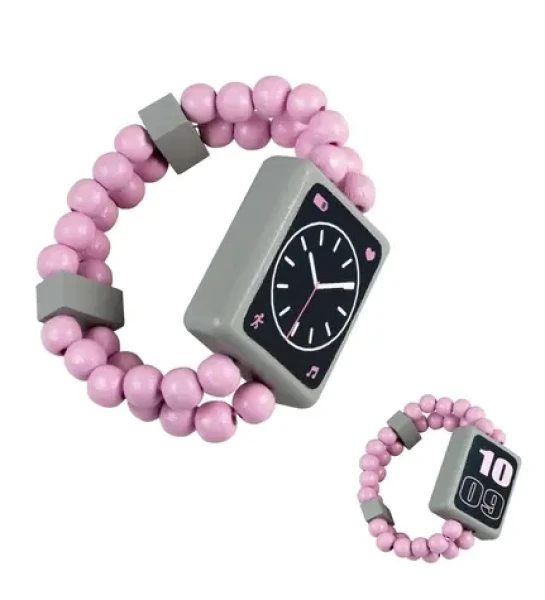 Detoa Dřevěné oboustranné hodinky růžové