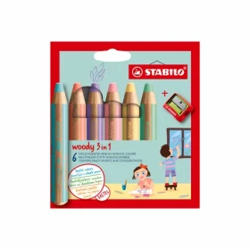 STABILO® woody 3 in 1 - 6 ks sada s ořezávátkem - 6 různých pastelových barev (8806-3)