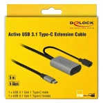 DeLock / Aktivní prodlužovací kabel USB-C (M-F) / USB 3.2 Gen 1 / 5 Gbps / 5m (85392)