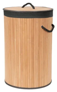 Compactor Bamboo černá / Bambusový koš na prádlo s víkem / kulatý / 75 l / 40 x v.60 cm