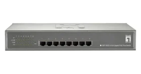 LevelOne PoE+ switch 8x Gigabit 240W / Switch / Unmanaged / 8x GbE PoE+ porty / Rack 19" / kovové tělo (GEP-0822)