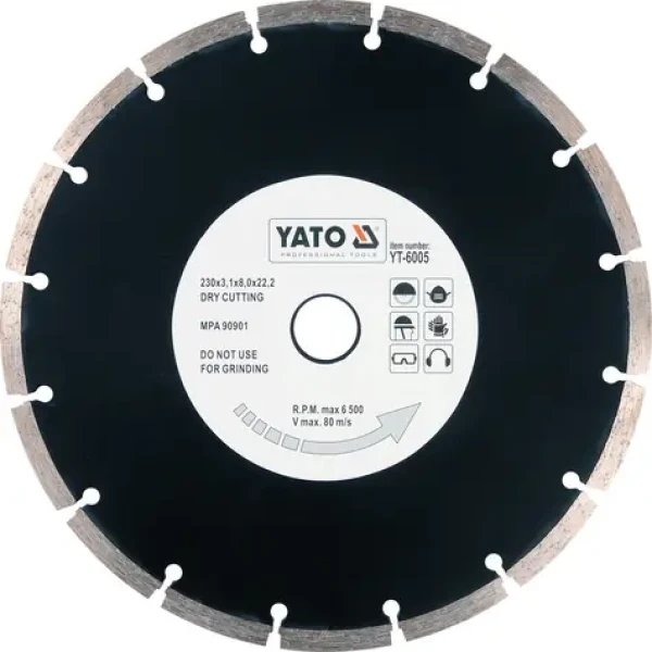 YATO Kotouč diamantový řezný 230x22,2 mm / Suché řezání / Beton, dlažba, zdivo, kámen / Max. 6500 ot/min (YT-6005)