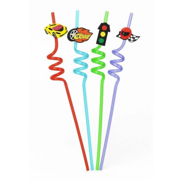 Dortisimo Plastová barevná brčka spirálová se závodními motivy (4 ks)