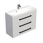 Koupelnová skříňka s černou úchytkou a umyvadlem SAT Cube Way 100x76,5x40 cm bílá lesk lesk/mat CUBE2C1003BL CUBE2C1003BL