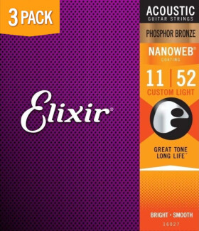 Elixir Nanoweb Phosphor Bronze Custom Light 3-Pack