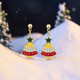 Náušnice ve tvaru vánočního stromečku - stříbrné zapínání, Zlatá