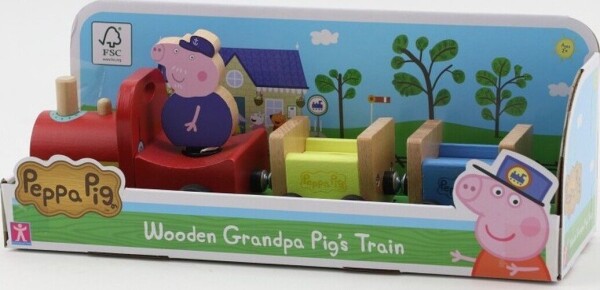 Dřevěný vlak Prasátko Peppa + figurka děda