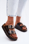 Lakované dámské pantofle na platformě se zlatými klipsy Lee Cooper LCW-26-35-4459L Černé 38