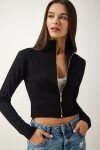 Happiness İstanbul Women's Black Zipper High Neck Knitted Blouse