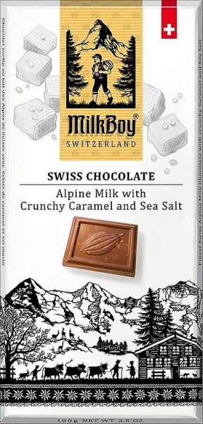 MILKBOY SWISS Mléčná čokoláda crunchy Caramel & Sea Salt 85g