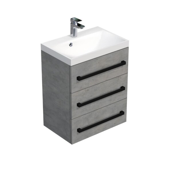 Koupelnová skříňka s černou úchytkou a umyvadlem SAT Cube Way 60x76,5x40 cm beton mat CUBE2C603BE CUBE2C603BE