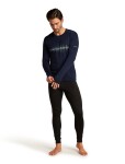 Pánské merino tričko s dlouhým rukávem ICEBREAKER Mens 200 Oasis LS Crewe Snow Wave, Midnight Navy velikost: XXL