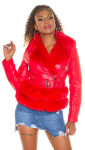 Dámská sexy kožená bunda s umělou kožešinou J930 Červená - In-Stylefashion červená L