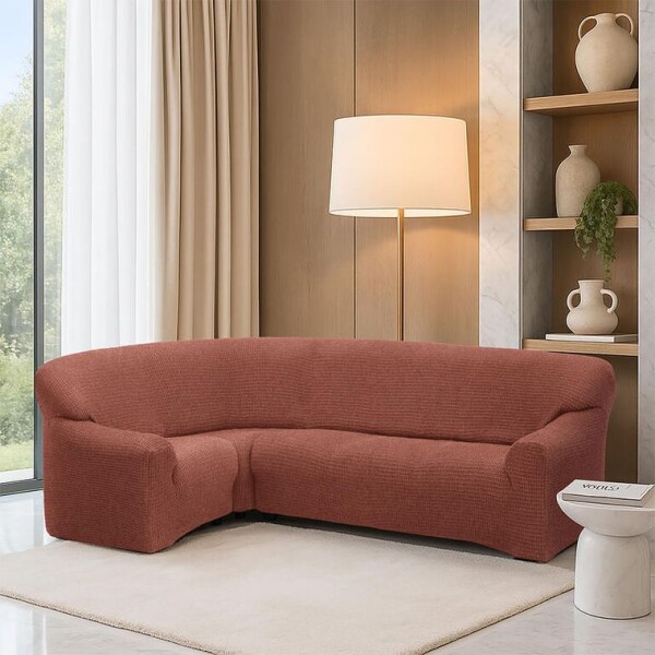 Super strečové potahy RUBINIA cihlová rohová sedačka (š. 340 - 540 cm)