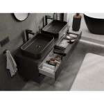 MEXEN/S - Rivel koupelnová skříňka pod umyvadlo 140 cm s deskou, 2 zásuvky, reliéf , černá mat 91A20-14047-2-BFFC71