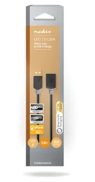 Nedis USB 2.0 prodlužovací kabel antracitová / USB-A (M) - USB-A (F) / 480 Mbps / pozlacené konektory / 2 m (CCBW60010AT20)