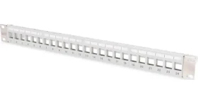 DIGITUS Modular 24 portů šedá / Patch panel / 1U / Cat5e/Cat6/Cat6a / transparentní popisky (DN-91410-LF)