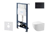 Kielle - Genesis New Set předstěnové instalace, kompaktního klozetu Gaia, Rimless, sedátka softclose a tlačítka Gemini New II, matná černá 30528SS87