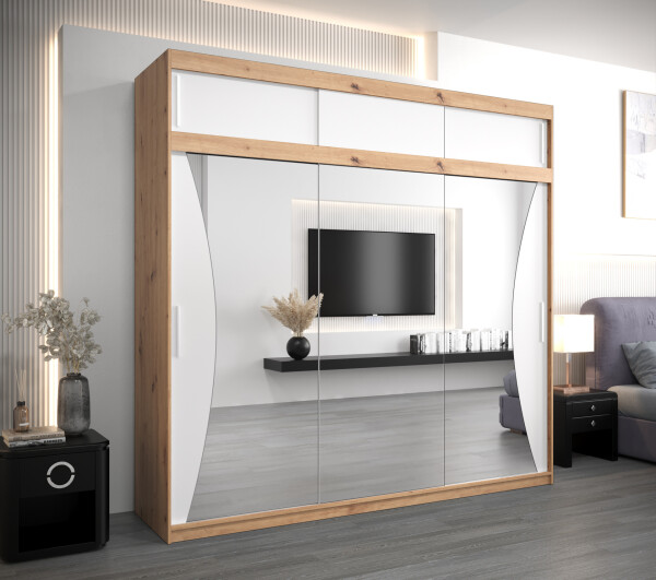 Šatní skříň Abi Mo s nástavcem Barva korpusu: Dub artisan, Rozměry: 250 cm, Dveře: Bílá