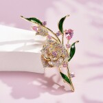 Luxusní květinová brož se Swarovski Elements krystaly, Zlatá