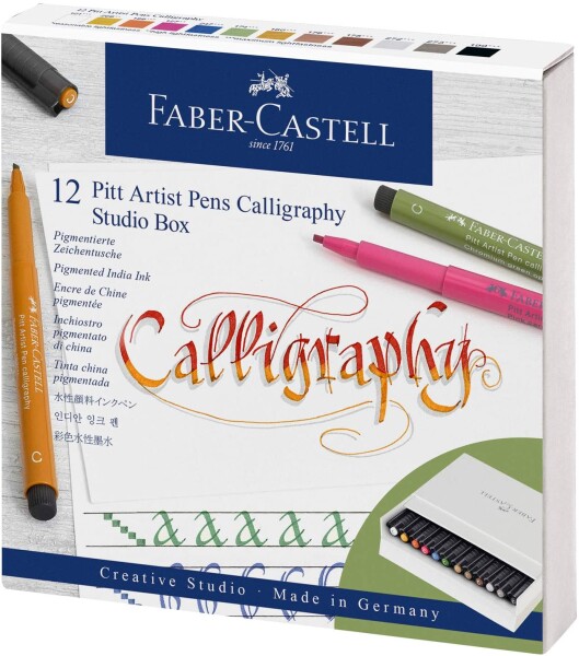 Faber-Castell Faber-Castell, 167512, Pitt Artist Pen Calligraphy, kaligrafická sada ve studio boxu, 12 ks