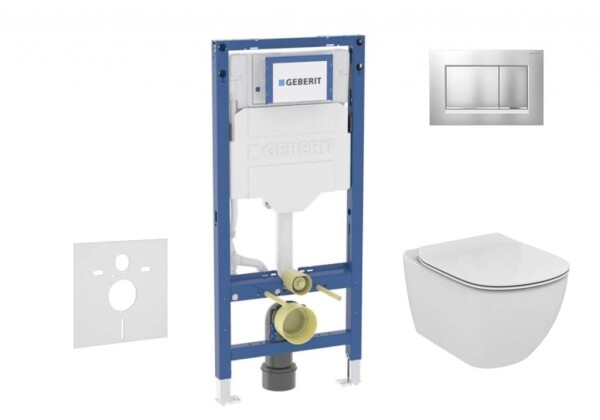 GEBERIT - Duofix Set předstěnové instalace, klozetu Tesi a sedátka softclose, tlačítko Sigma30, matný chrom/chrom SANI11CD2138