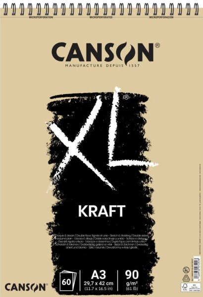 Canson XL Kraft kroužková vazba A3 90 g 60 listů