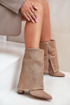 Ozdobené Lesklé Botky S Otočeným Svrškem Na Podpatku Zateplené Béžové Xistaria 41